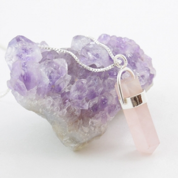 Healing therapy pink rose quartz pencil point pendant